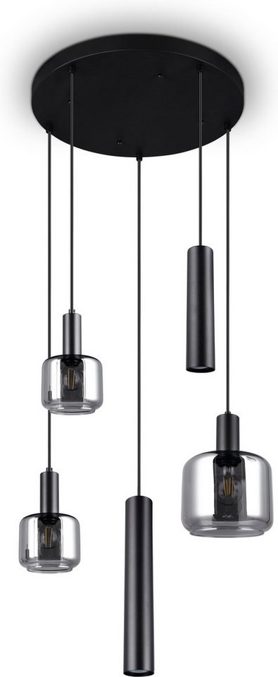 TRIO Leuchten Pendelleuchte MATARO, Hängelampe schwarz, Leuchtmittel wechselbar, Leuchtmittel wechselbar, warmweiß - kaltweiß, mit chrombedampften Glas Lampensc – Bild 3 von 5