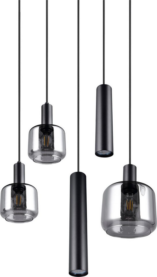 TRIO Leuchten Pendelleuchte MATARO, Hängelampe schwarz, Leuchtmittel wechselbar, Leuchtmittel wechselbar, warmweiß - kaltweiß, mit chrombedampften Glas Lampensc – Bild 4 von 5