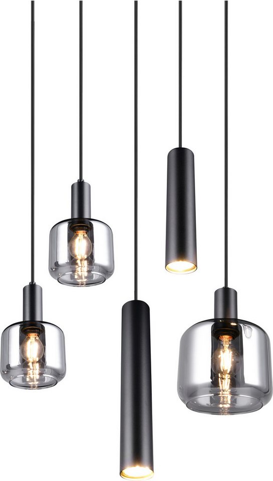 TRIO Leuchten Pendelleuchte MATARO, Hängelampe schwarz, Leuchtmittel wechselbar, Leuchtmittel wechselbar, warmweiß - kaltweiß, mit chrombedampften Glas Lampensc – Bild 5 von 5