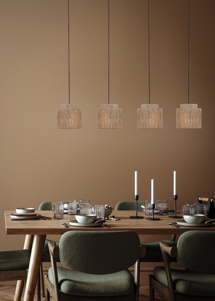 TRIO Leuchten Pendelleuchte SMILLA, 4-flammige Hängelampe mit Jute Lampenschirmen Breite 121cm, Leuchtmittel wechselbar, warmweiß - kaltweiß, Höhe max 150 cm, e – Bild 2 von 5