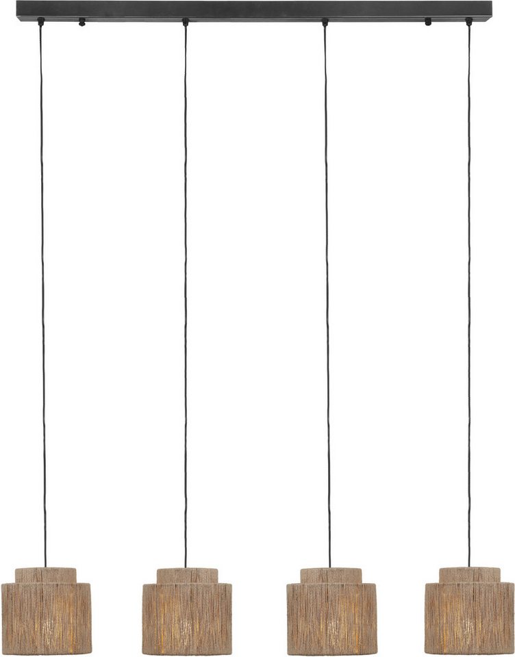 TRIO Leuchten Pendelleuchte SMILLA, 4-flammige Hängelampe mit Jute Lampenschirmen Breite 121cm, Leuchtmittel wechselbar, warmweiß - kaltweiß, Höhe max 150 cm, e – Bild 4 von 5