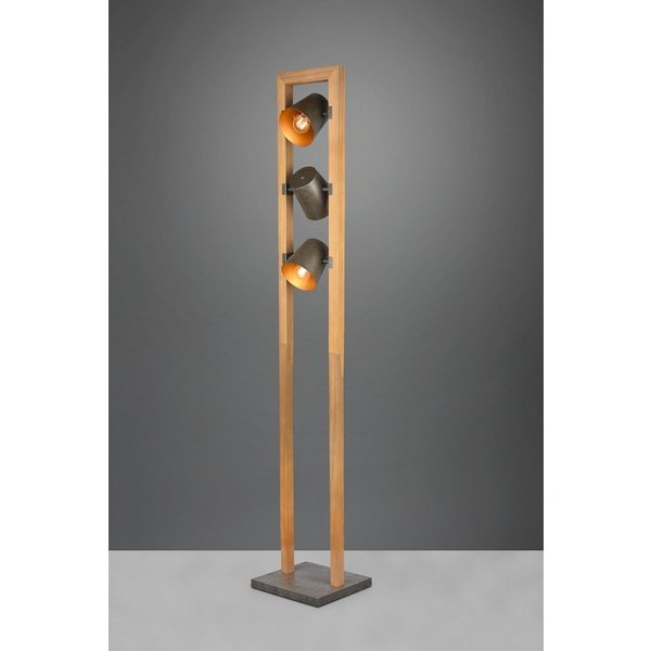 TRIO Leuchten Stehlampe Bell, ohne Leuchtmittel, Leuchtmittel wechselbar, Warmweiß, 3-flammig mit Schirmen in Glocken-Optik, Holz-Nickel-Antik Kombination
