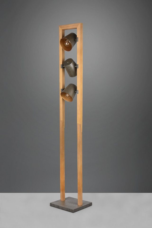 TRIO Leuchten Stehlampe Bell, ohne Leuchtmittel, Leuchtmittel wechselbar, Warmweiß, 3-flammig mit Schirmen in Glocken-Optik, Holz-Nickel-Antik Kombination – Bild 2 von 4