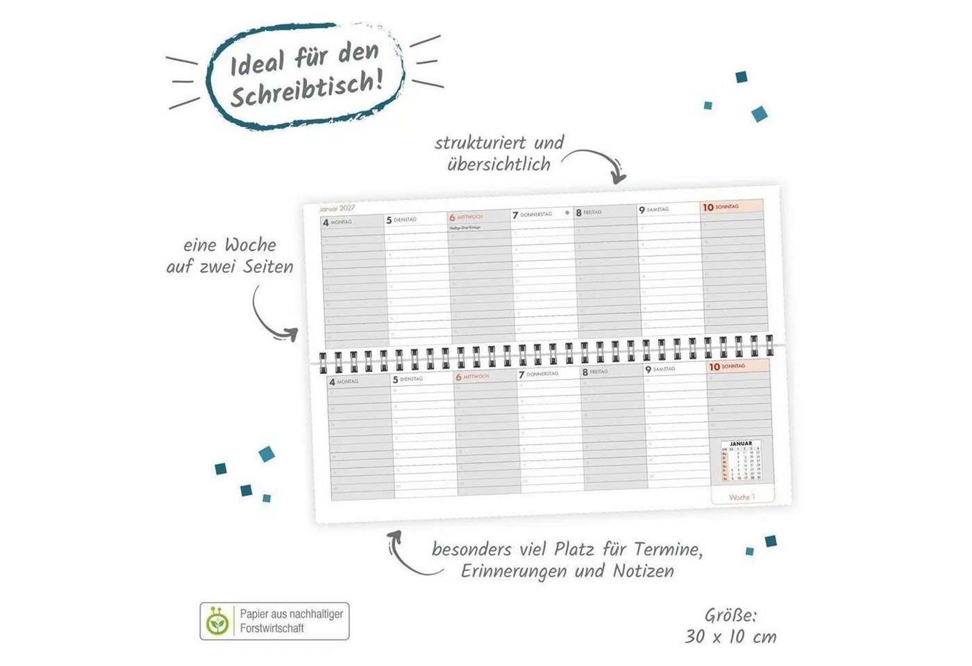Trötsch Verlag Querkalender TRÖTSCH - Schreibtischquerkalender 2 (eine Woche 2 Seiten) 2027 – Bild 2 von 4