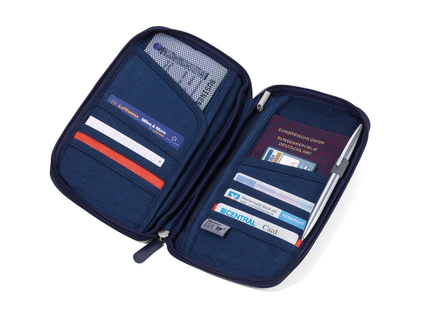 TROIKA Dokumententasche SAFE FLIGHT – Etui mit RFID-Schutz vor Datendiebstahl, 12 Fächer (1-tlg., 24,3 x 13,3 x 2,2 cm), für Reisepass, Tickets & Ausweise – Rei – Bild 3 von 5