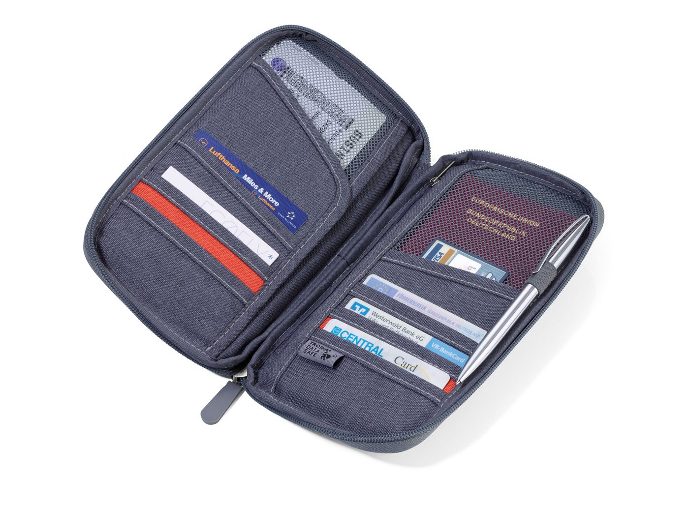 TROIKA Dokumententasche SAFE FLIGHT – Etui mit RFID-Schutz vor Datendiebstahl, 12 Fächer (1-tlg., 24,3 x 13,3 x 2,2 cm), für Reisepass, Tickets & Ausweise – Rei – Bild 3 von 5
