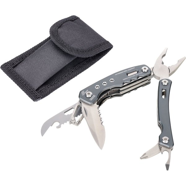 TROIKA Multitool Multifunktionswerkzeuge aus Edelstahl, verschiedene Anwendungsgebiete, mit Karabiner, Zange, Messer & Schraubendreher, 15 Funktionen, Outdoor