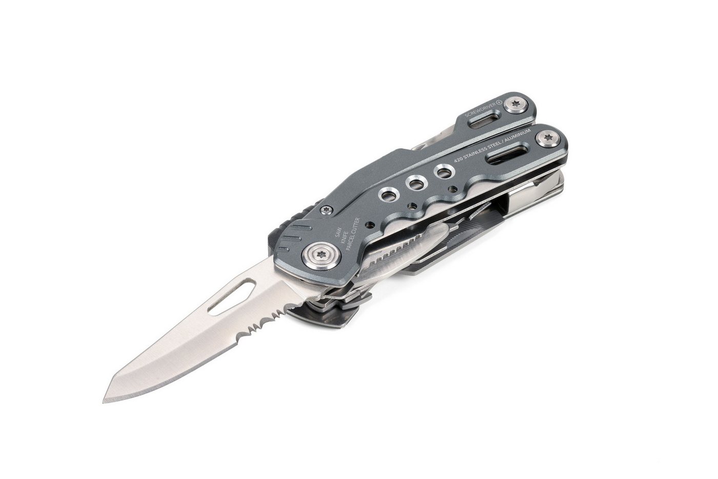 TROIKA Multitool Multifunktionswerkzeuge aus Edelstahl, verschiedene Anwendungsgebiete, mit Karabiner, Zange, Messer & Schraubendreher, 15 Funktionen, Outdoor – Bild 4 von 5