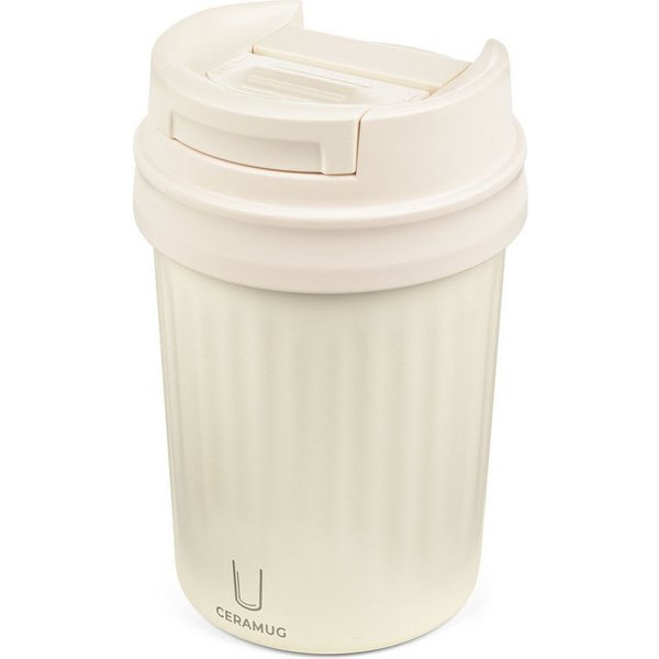 TROIKA Thermobecher CERAMUG, Kaffeebecher to Go aus Edelstahl mit Keramikbeschichtung, 6h heiß 12h kalt, auslaufsicherer Deckel mit Schiebeverschluss – 300ml