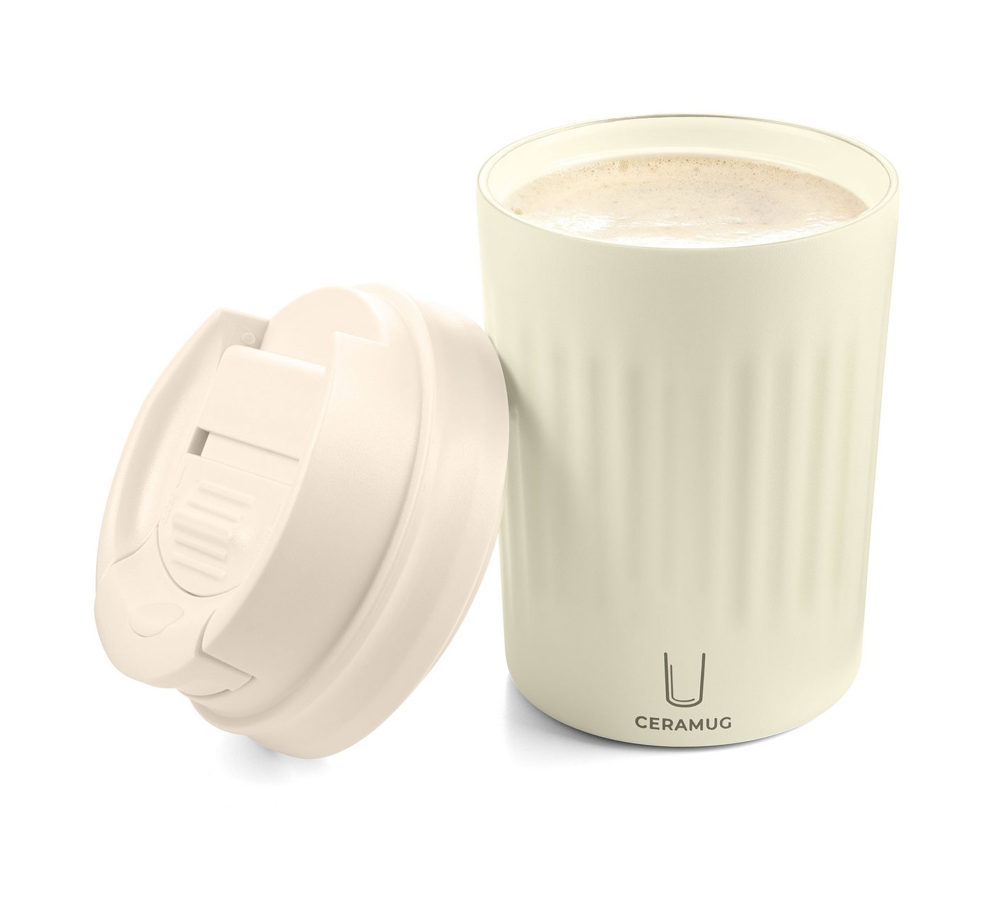 TROIKA Thermobecher CERAMUG, Kaffeebecher to Go aus Edelstahl mit Keramikbeschichtung, 6h heiß 12h kalt, auslaufsicherer Deckel mit Schiebeverschluss – 300ml – Bild 2 von 5