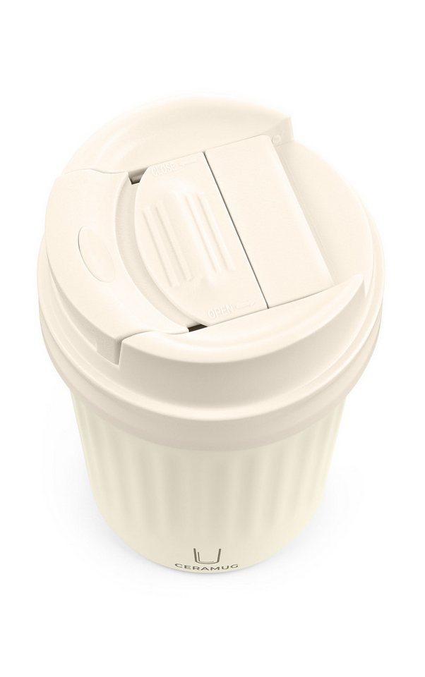 TROIKA Thermobecher CERAMUG, Kaffeebecher to Go aus Edelstahl mit Keramikbeschichtung, 6h heiß 12h kalt, auslaufsicherer Deckel mit Schiebeverschluss – 300ml – Bild 3 von 5