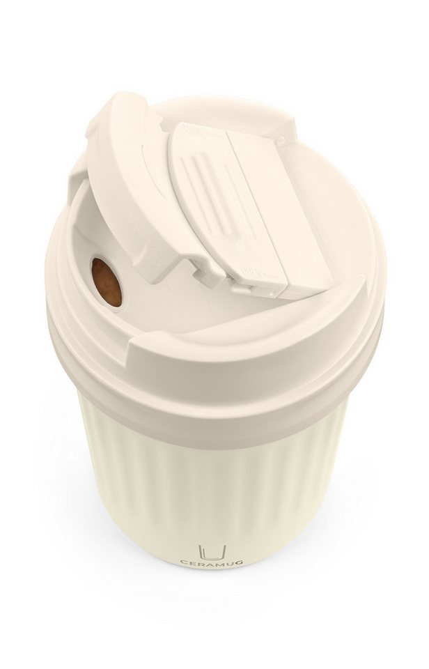 TROIKA Thermobecher CERAMUG, Kaffeebecher to Go aus Edelstahl mit Keramikbeschichtung, 6h heiß 12h kalt, auslaufsicherer Deckel mit Schiebeverschluss – 300ml – Bild 4 von 5