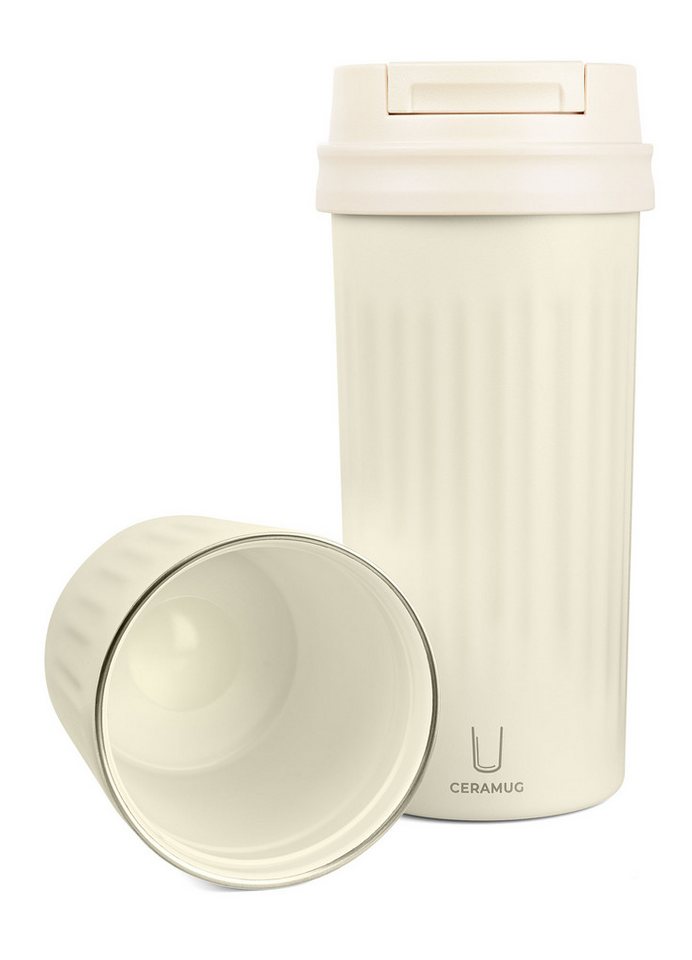 TROIKA Thermobecher CERAMUG, Kaffeebecher to Go aus Edelstahl mit Keramikbeschichtung, 6h heiß 12h kalt, auslaufsicherer Deckel mit Schiebeverschluss – 300ml – Bild 5 von 5