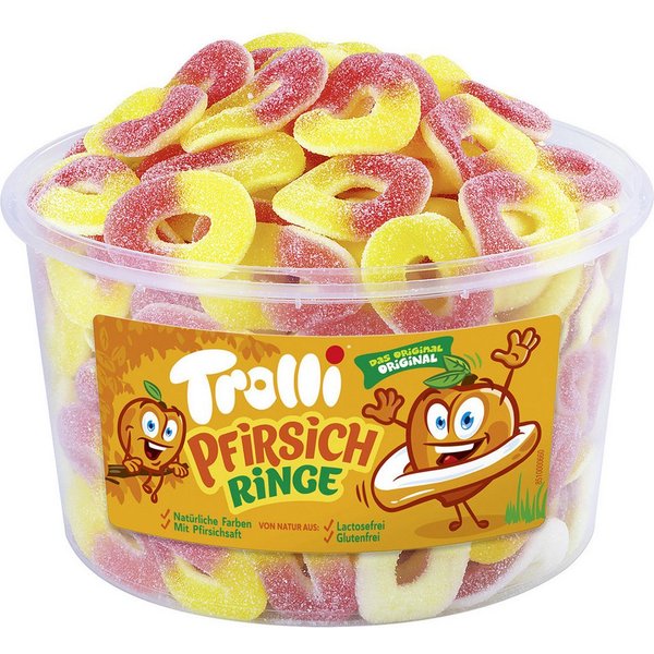 TROLLI Süßigkeit, Trolli Saure Pfirsichringe Schaumgummi Fruchtgummi 150 Stück 1200g