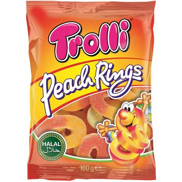 TROLLI Süßigkeit, Trolli Peach Rings Halal saures Fruchtgummi mit Schaumzucker 100g