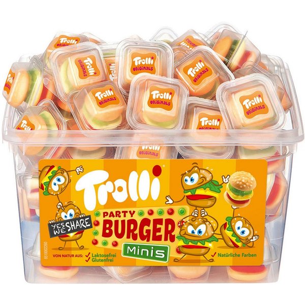 TROLLI Süßigkeit, Trolli Party Burger Minis aus Schaumzucker und Fruchtgummi 600g