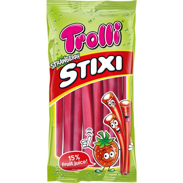 TROLLI Süßigkeit, Trolli Strawberry Stixi Gummibonbon mit Erdbeer Geschmack 85g