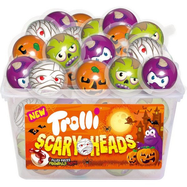 TROLLI Süßigkeit, Trolli Scary Heads 60 Stück Schaumzuckerbonbons Halloweenmotiv 1128g