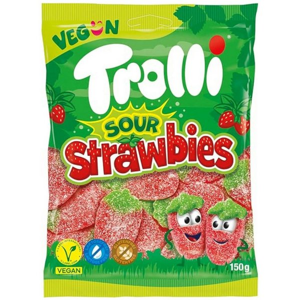 TROLLI Süßigkeit, Trolli Sour Strawbies Beutel saure Fruchtgummis Packung 150g