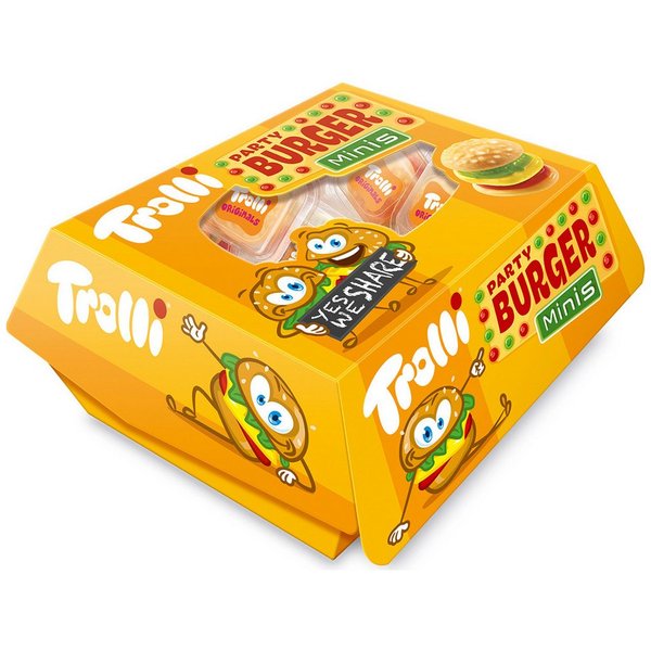 TROLLI Süßigkeit, Trolli Party Burger Minis Schaumzucker und Fruchtgummi 15 x 10g 150g