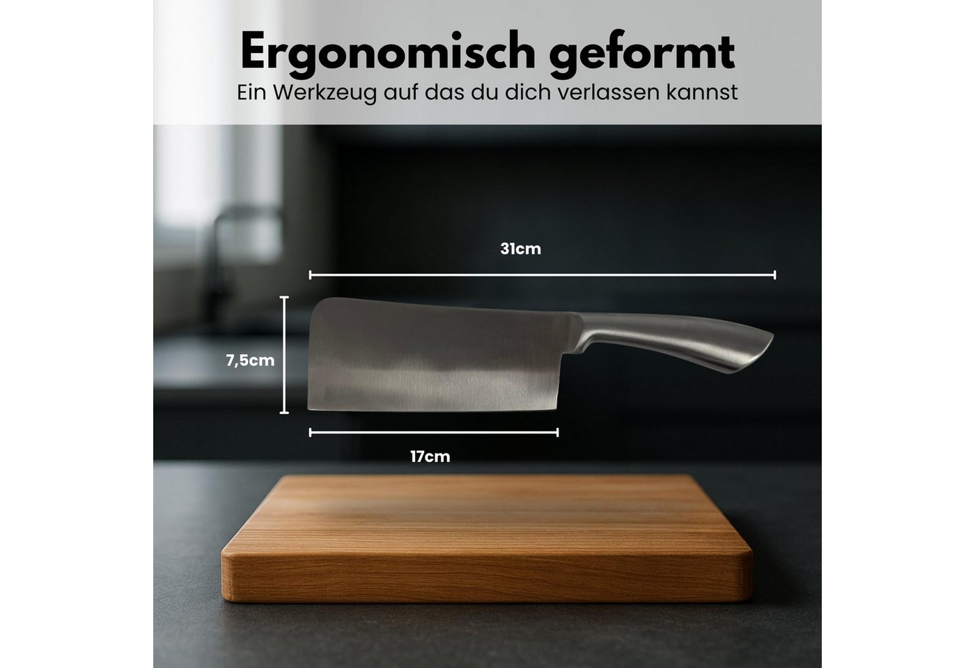 TronicXL Hackmesser Hackbeil Küchenbeil Edelstahl Knochen Fleisch Küche Messer Hackmesser, rostfrei Küchenmesser – Bild 4 von 5