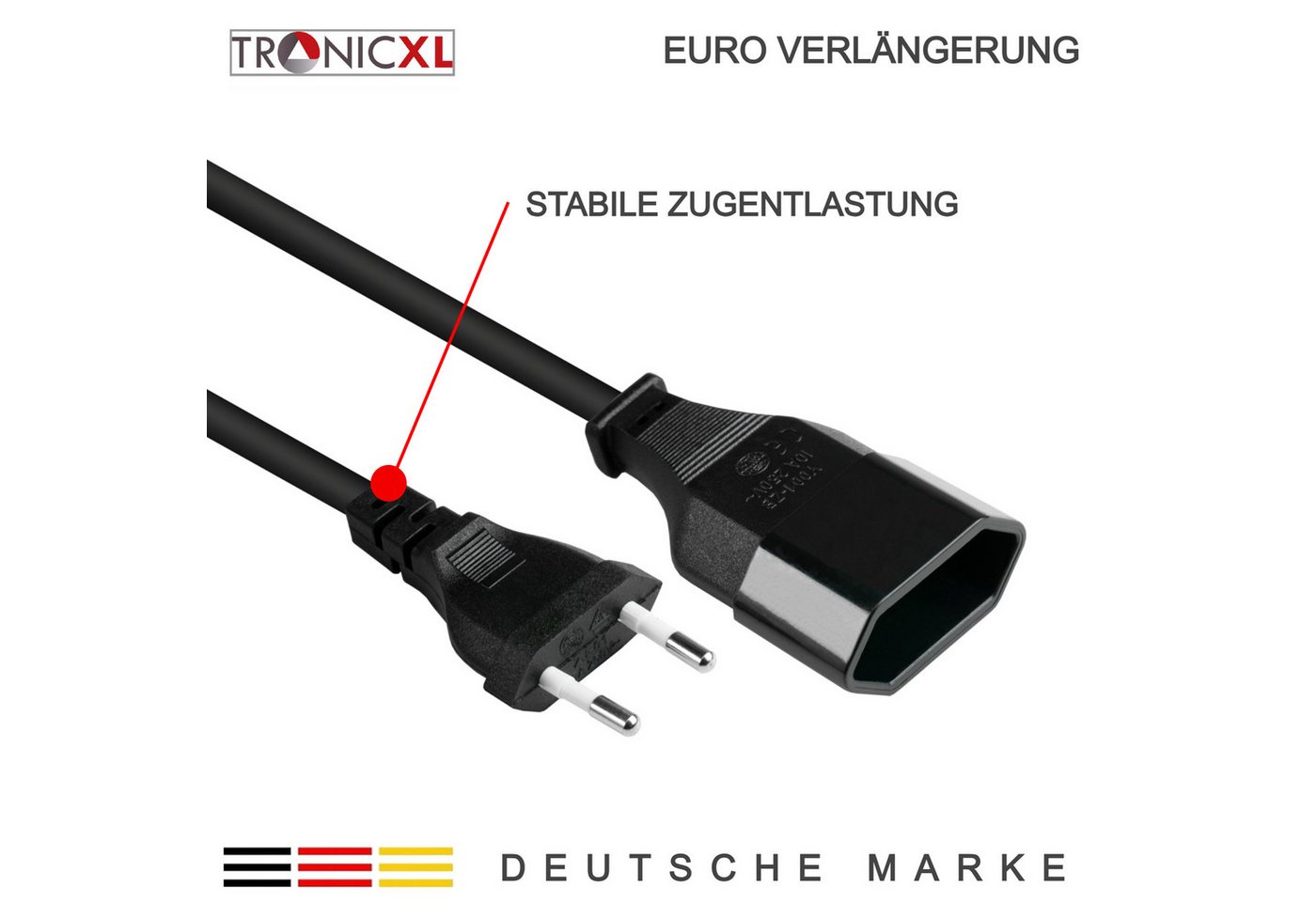 TronicXL Kurzes 0,2m Euro Verlängerungskabel Verlängerung Stromkabel 20cm kurz Verlängerungskabel, (20 cm) – Bild 3 von 5