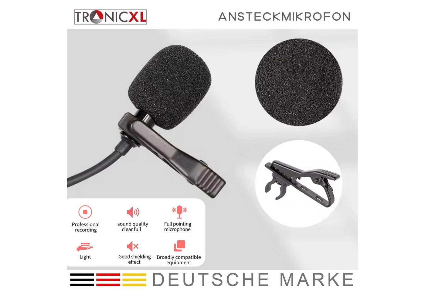 TronicXL Mikrofon 3,5mm Klinke Ansteckmikrofon Lavalier Ansteck Mikrofon Kamera Handy, kompatibel mit Smartphone 4 polig Camcorder – Bild 2 von 5