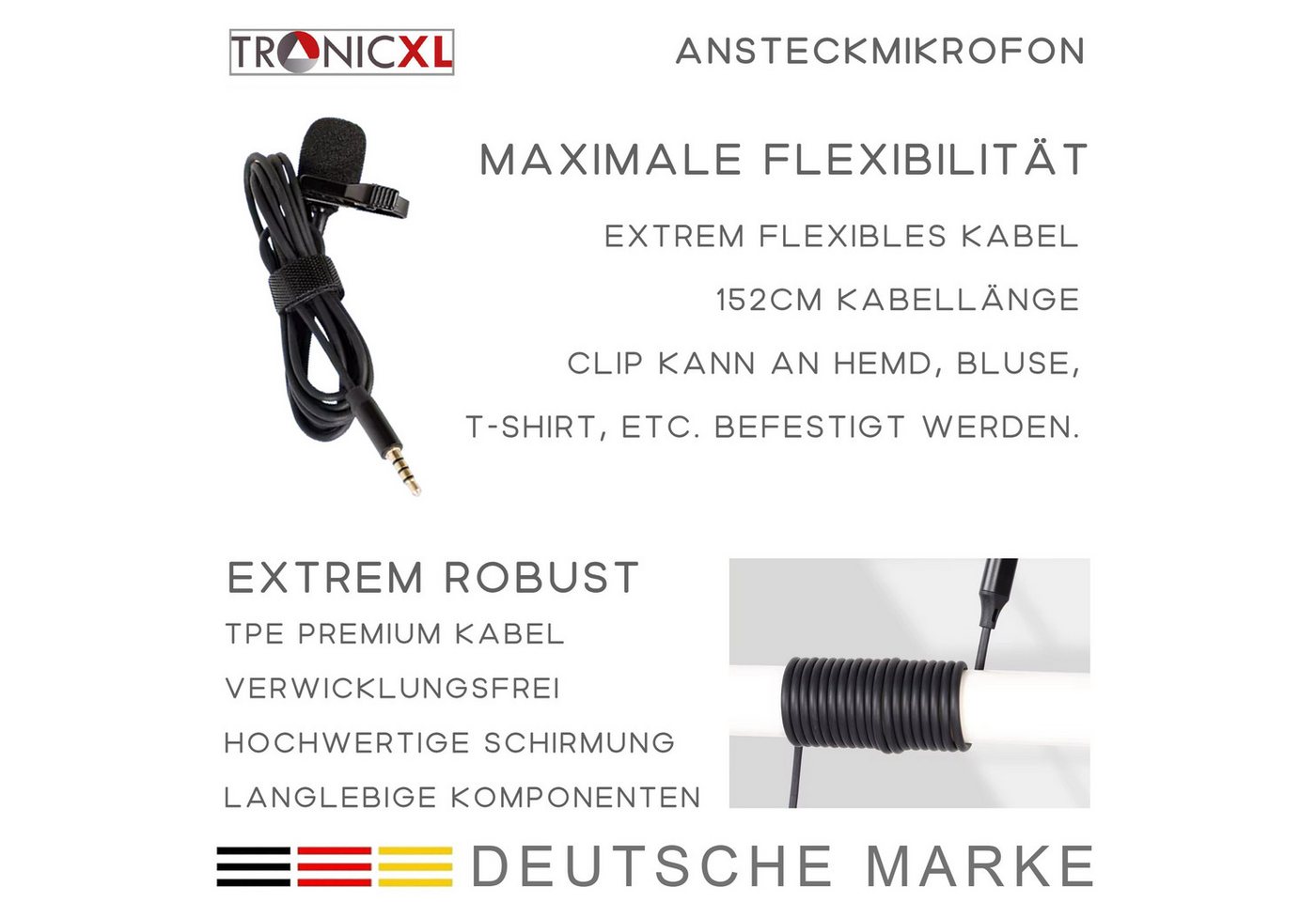 TronicXL Mikrofon 3,5mm Klinke Ansteckmikrofon Lavalier Ansteck Mikrofon Kamera Handy, kompatibel mit Smartphone 4 polig Camcorder – Bild 3 von 5