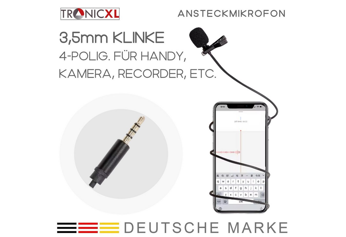 TronicXL Mikrofon 3,5mm Klinke Ansteckmikrofon Lavalier Ansteck Mikrofon Kamera Handy, kompatibel mit Smartphone 4 polig Camcorder – Bild 5 von 5