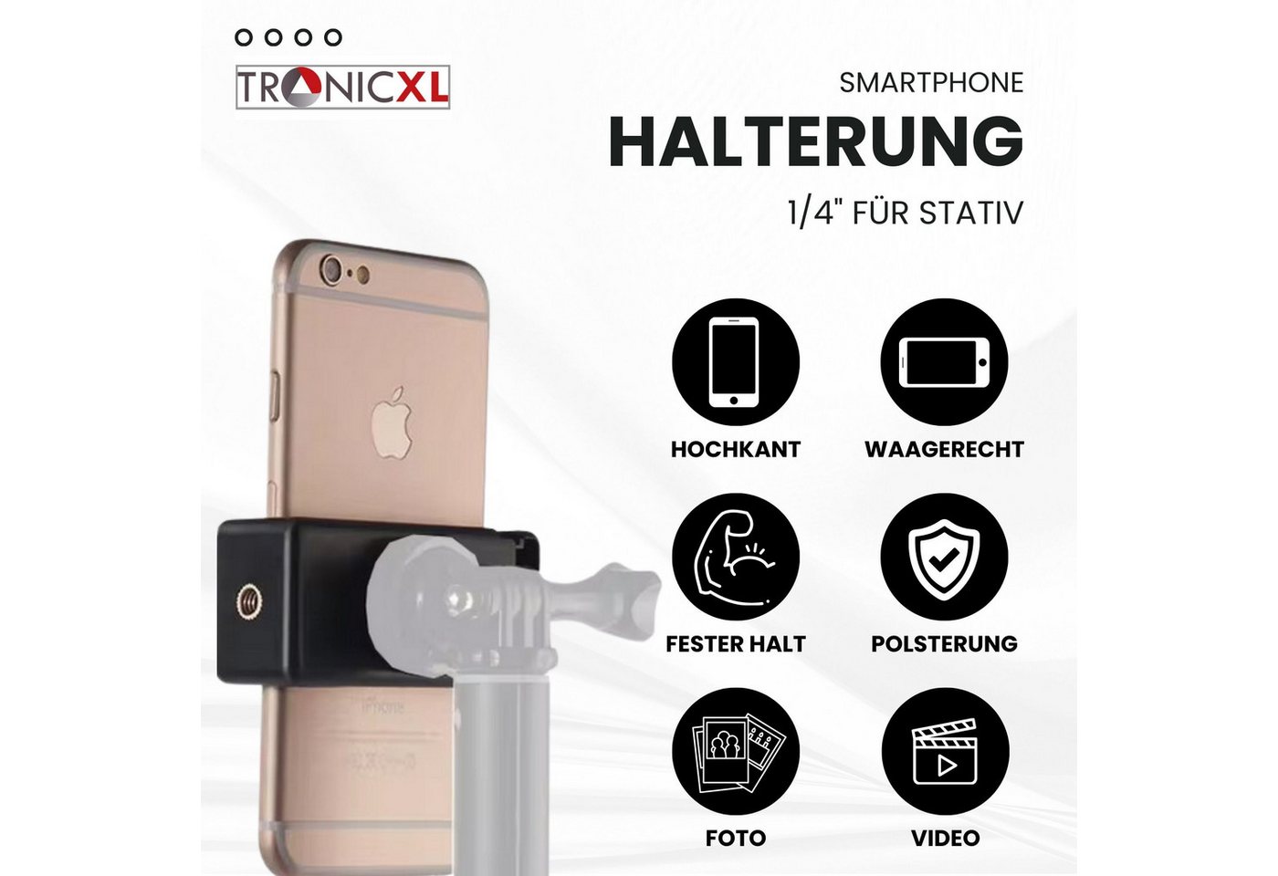 TronicXL Universal Handy Halterung Stativ Adapter Aufsatz für Smartphone iPhone Kamerastativ – Bild 2 von 5