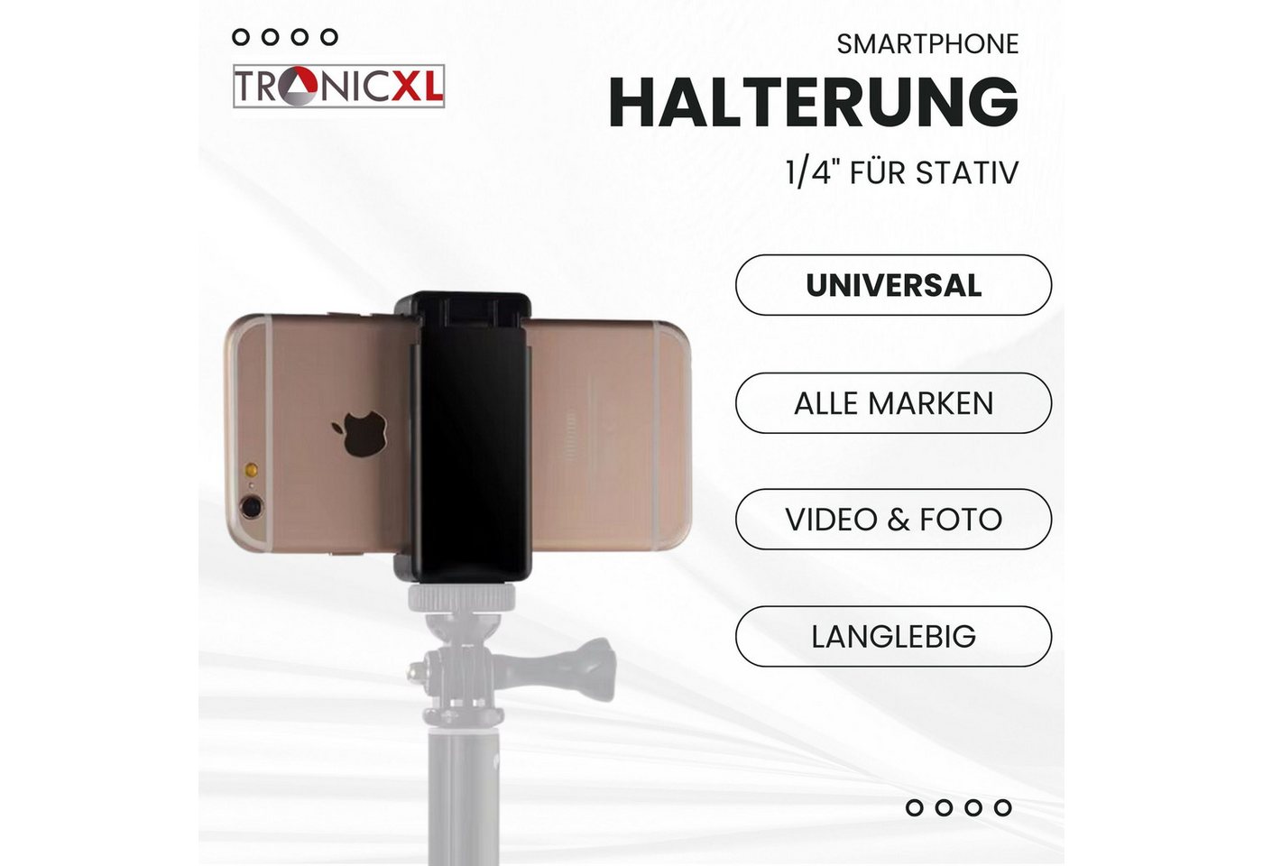 TronicXL Universal Handy Halterung Stativ Adapter Aufsatz für Smartphone iPhone Kamerastativ – Bild 5 von 5