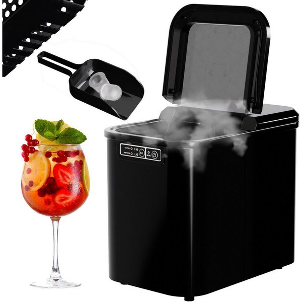 TroniTechnik Eiswürfelmaschine Ice Maker Eiswürfelbereiter inkl. Schaufel, Behälter, 2,2 Liter Wassertank, 12kg/24h, Würfelgrößen S/L, 150W, schwarz