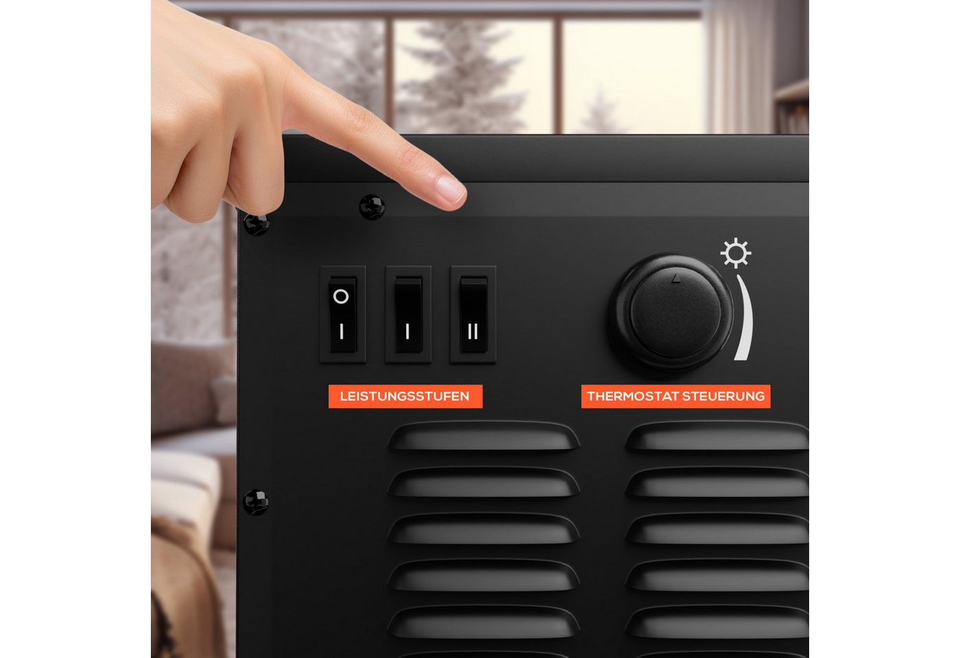 TroniTechnik Eckdusche Kaminfeuer, LED Flammeneffekt elektrisch 1000/2000 Watt, Standkamin mit Heizung, Thermostat Panorama-Sichtfenster Heizfunktion – Bild 5 von 5