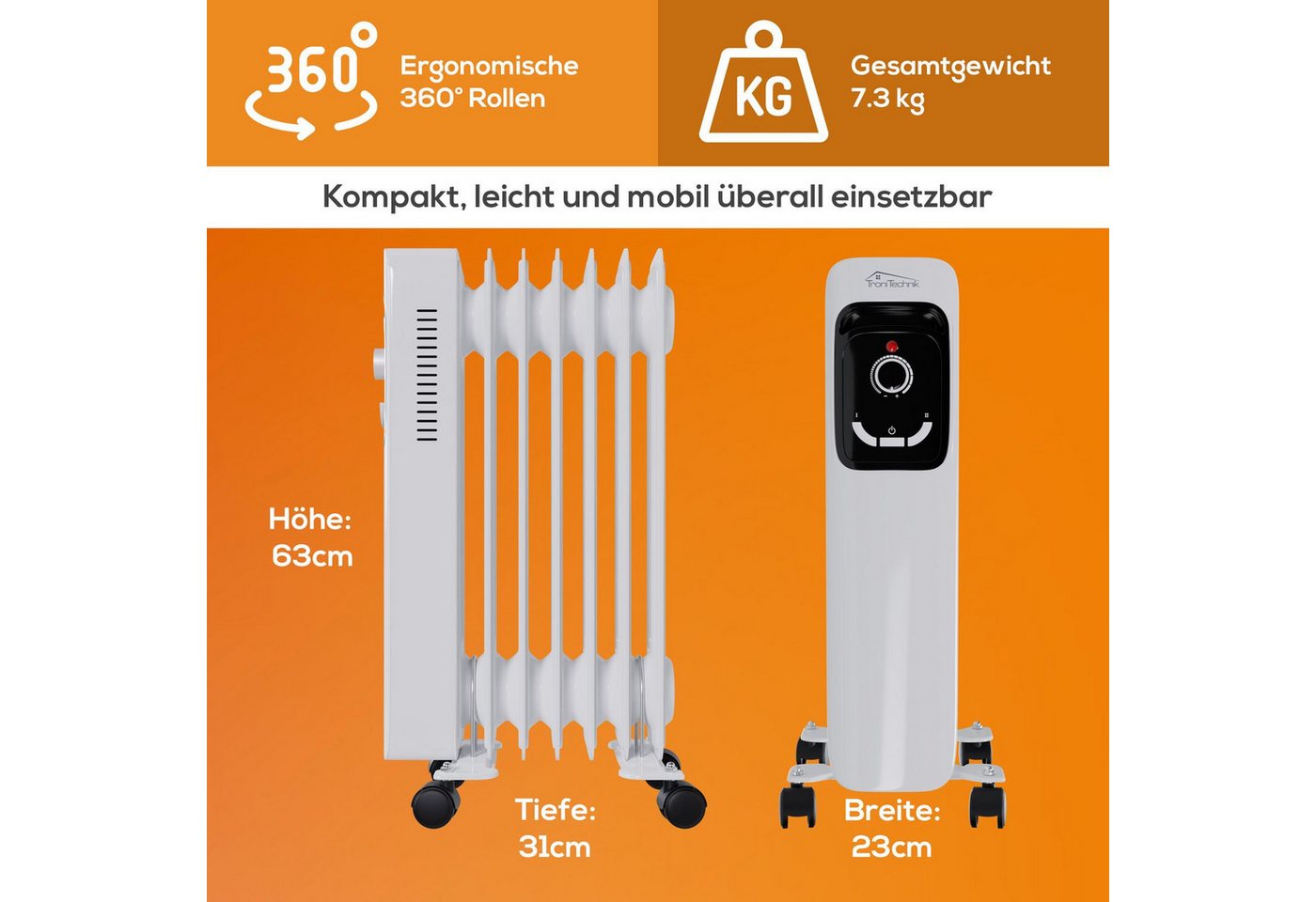 TroniTechnik Eckdusche Ölradiator in weiß, mobile Elektroheizung 7 Rippen, 1500Watt, energiesparend, Elektroheizung, 1500 Watt, 3 Stufen – Bild 5 von 5