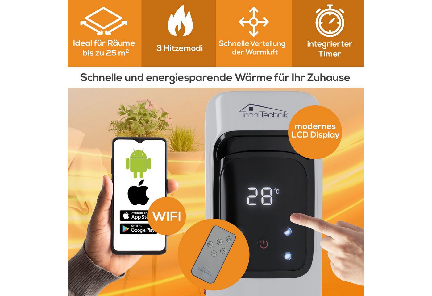 TroniTechnik Ölradiator Ölradiator in weiß, mobile Elektroheizung 11 Rippen, 2500Watt, energiesparend, Elektroheizung, 2500 Watt, 3 Stufen – Bild 3 von 5