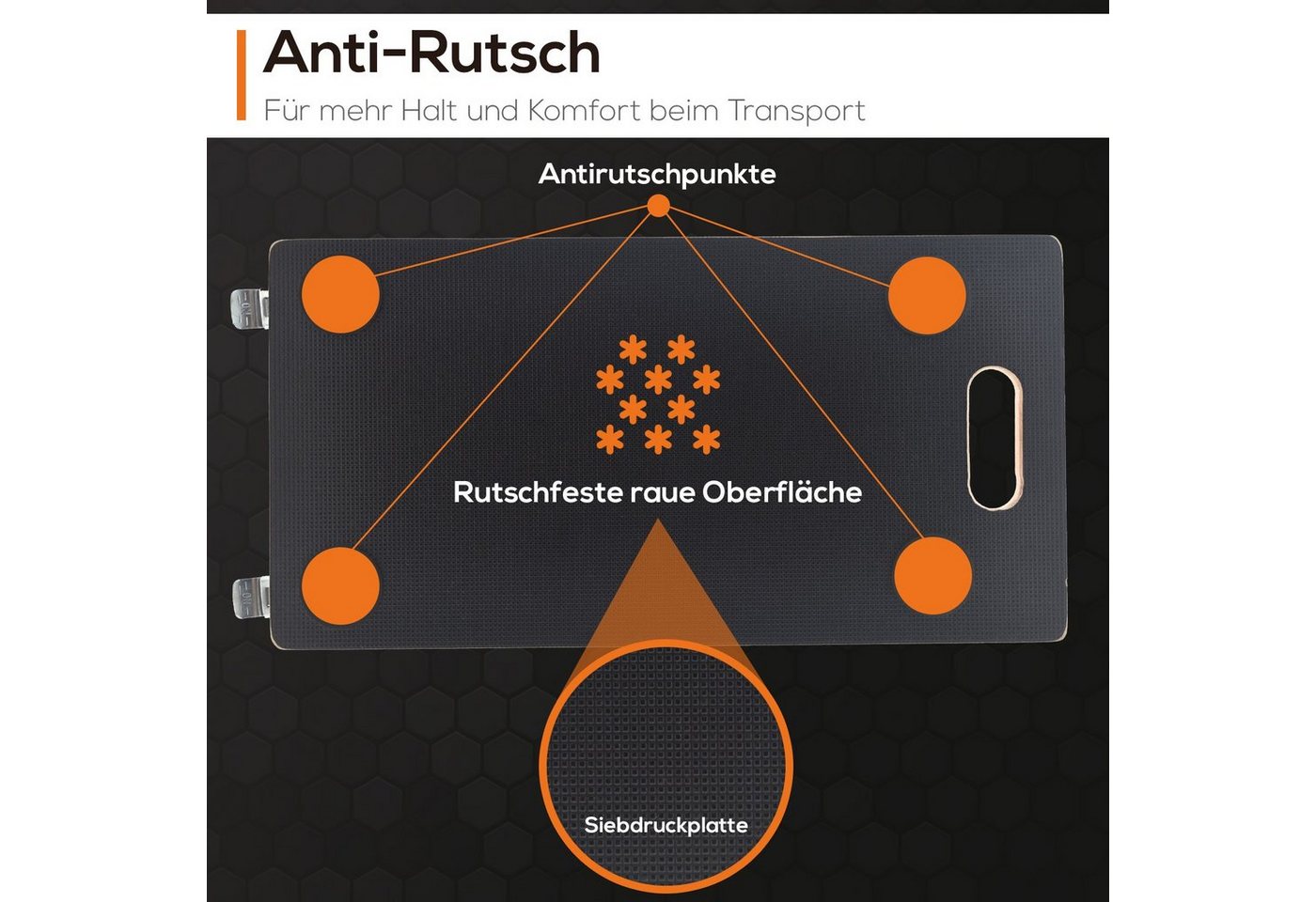 TroniTechnik Eckdusche Rollbrett Transportroller rutschfest 400 kg Tragfähigkeit, rutschfest, 360° Rollen, mit Feststellbremse – Bild 5 von 5