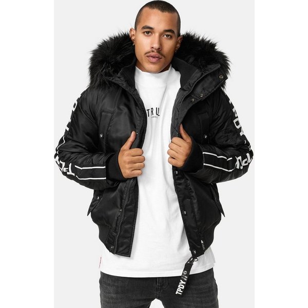 trueprodigy Bomberjacke Jonathan Teddy Stoff Kapuze abnehmbares Fellimitat