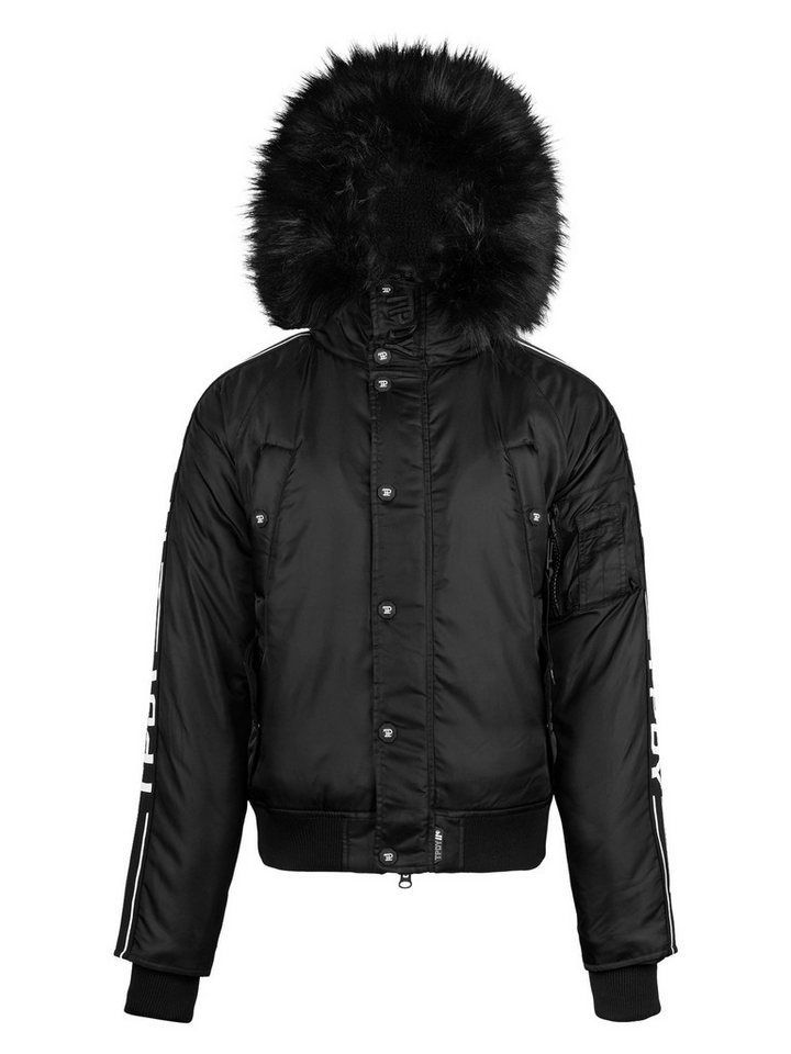 trueprodigy Bomberjacke Jonathan Teddy Stoff Kapuze abnehmbares Fellimitat – Bild 2 von 5