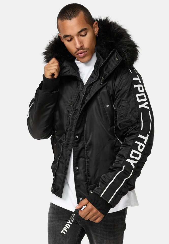 trueprodigy Bomberjacke Jonathan Teddy Stoff Kapuze abnehmbares Fellimitat – Bild 4 von 5