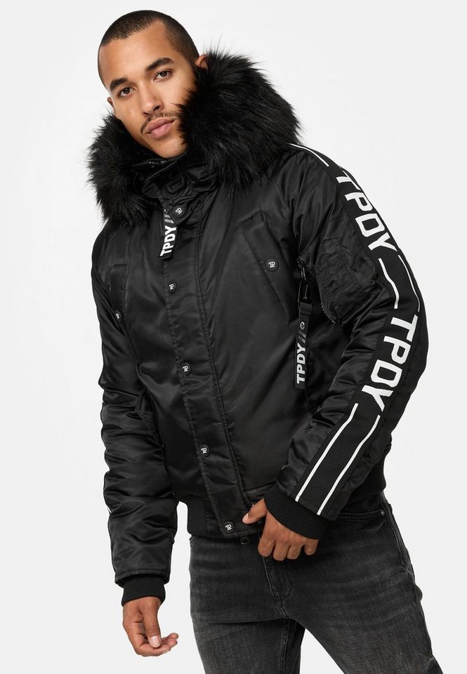 trueprodigy Bomberjacke Jonathan Teddy Stoff Kapuze abnehmbares Fellimitat – Bild 5 von 5