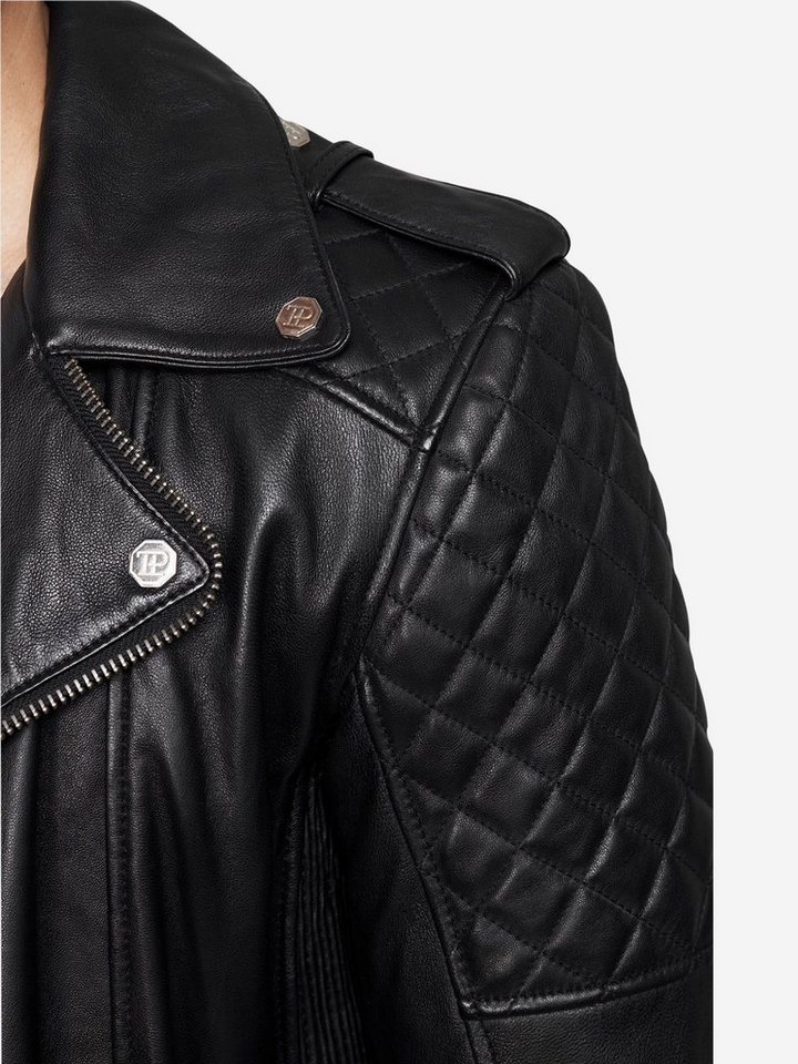 trueprodigy Lederjacke Simba Abgesteppte Details an der Schulter und Logo Applikation – Bild 5 von 5
