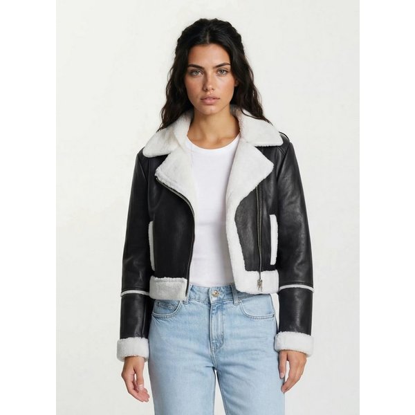 trueprodigy Lederjacke Tristin Pilotenjacke mit Reißverschluss und Felleinsatz