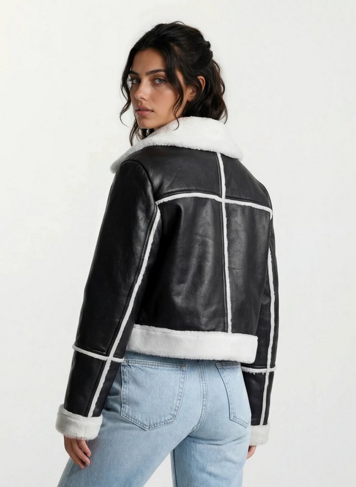 trueprodigy Lederjacke Tristin Pilotenjacke mit Reißverschluss und Felleinsatz – Bild 3 von 5
