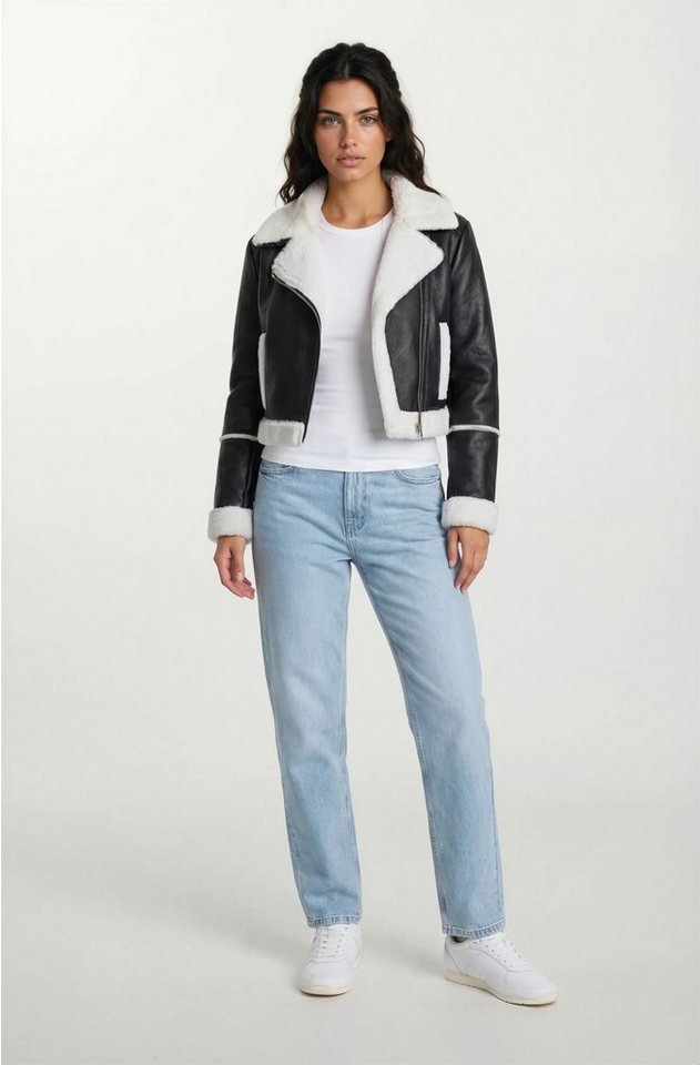 trueprodigy Lederjacke Tristin Pilotenjacke mit Reißverschluss und Felleinsatz – Bild 4 von 5