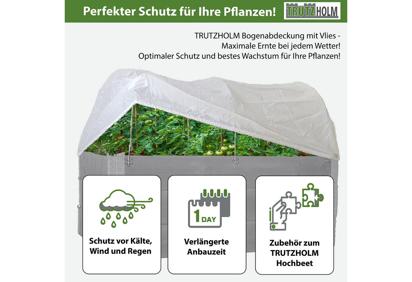 TRUTZHOLM Hochbeet Abdeckung 120 x 80 cm Bogenabdeckung mit Vlies Frühbeetabdeckung – Bild 2 von 5