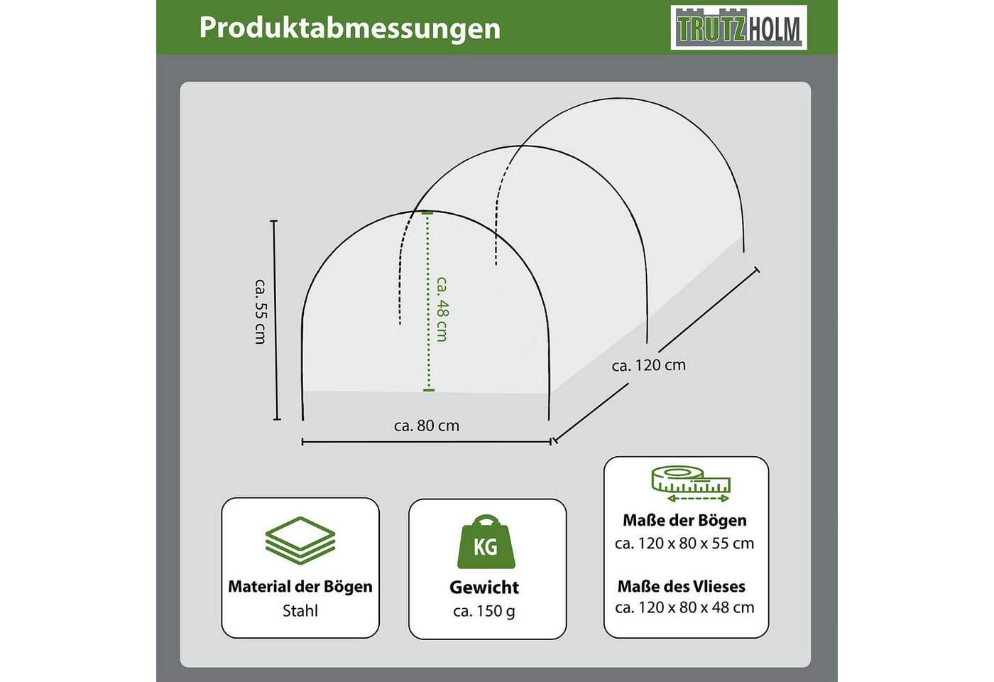 TRUTZHOLM Hochbeet Abdeckung 120 x 80 cm Bogenabdeckung mit Vlies Frühbeetabdeckung – Bild 3 von 5