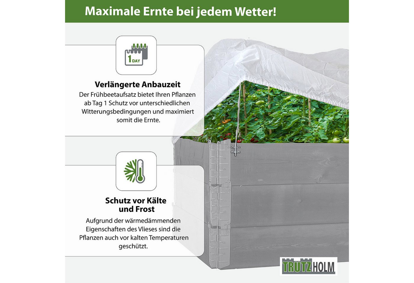 TRUTZHOLM Hochbeet Abdeckung 120 x 80 cm Bogenabdeckung mit Vlies Frühbeetabdeckung – Bild 5 von 5
