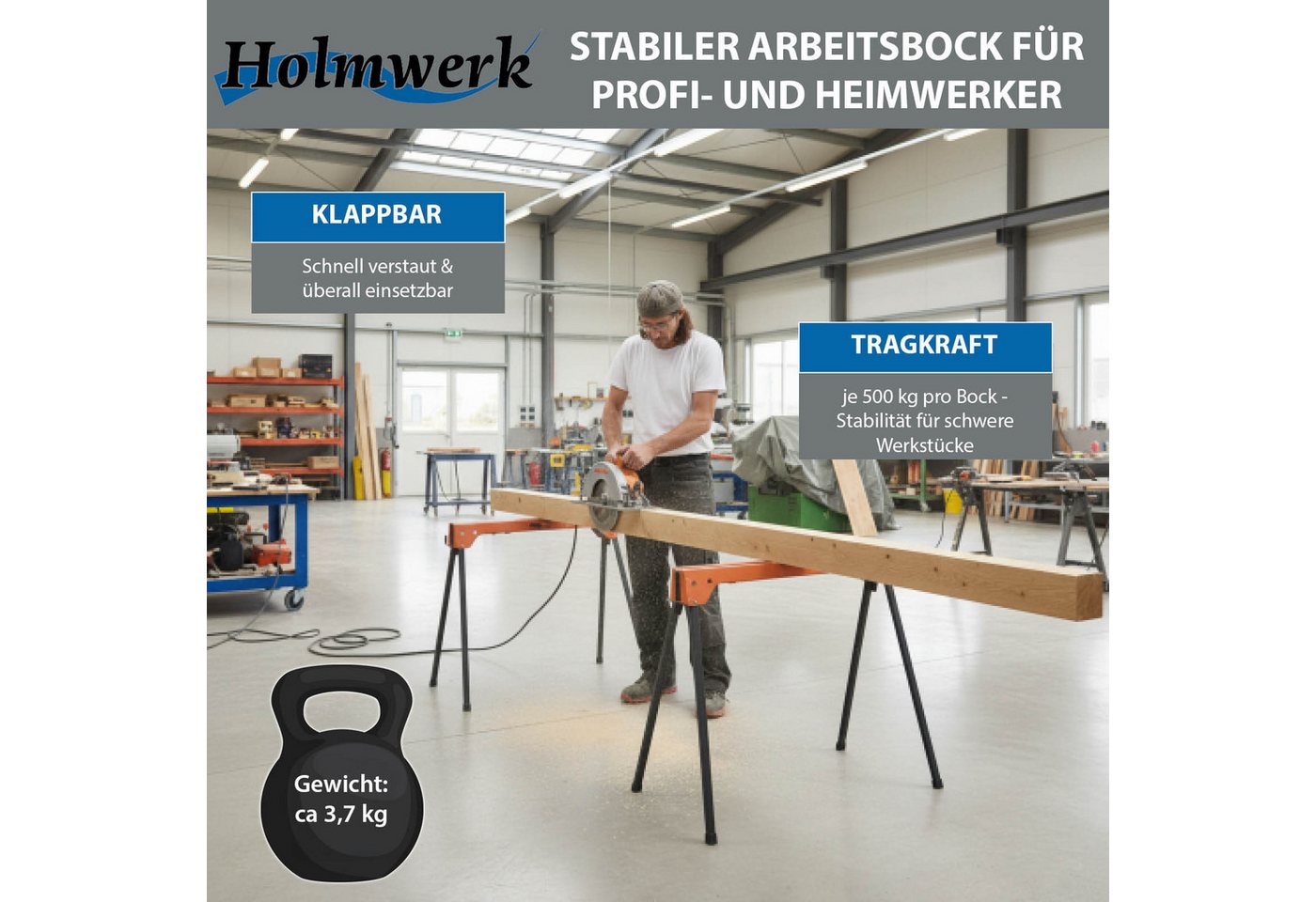 TRUTZHOLM Klappbock 2x Arbeitsbock, Gerüstbock, bis 500 kg, mit Griff, (Set, 2-St), robust, transportabel, klappbar, stabil – Bild 2 von 5