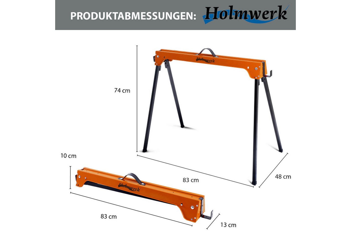 TRUTZHOLM Klappbock 2x Arbeitsbock, Gerüstbock, bis 500 kg, mit Griff, (Set, 2-St), robust, transportabel, klappbar, stabil – Bild 3 von 5
