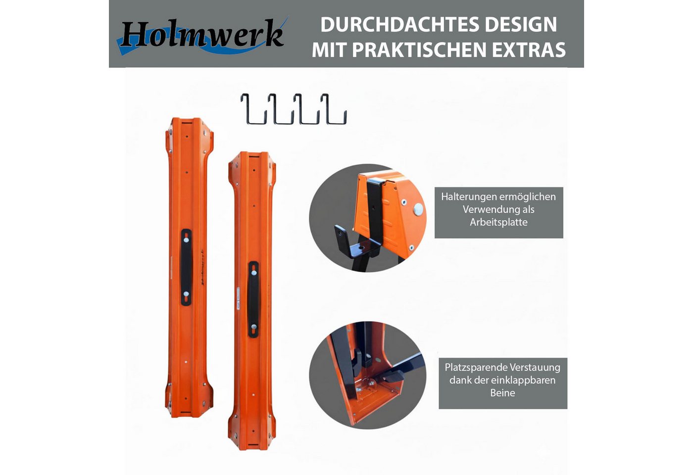 TRUTZHOLM Klappbock 2x Arbeitsbock, Gerüstbock, bis 500 kg, mit Griff, (Set, 2-St), robust, transportabel, klappbar, stabil – Bild 4 von 5